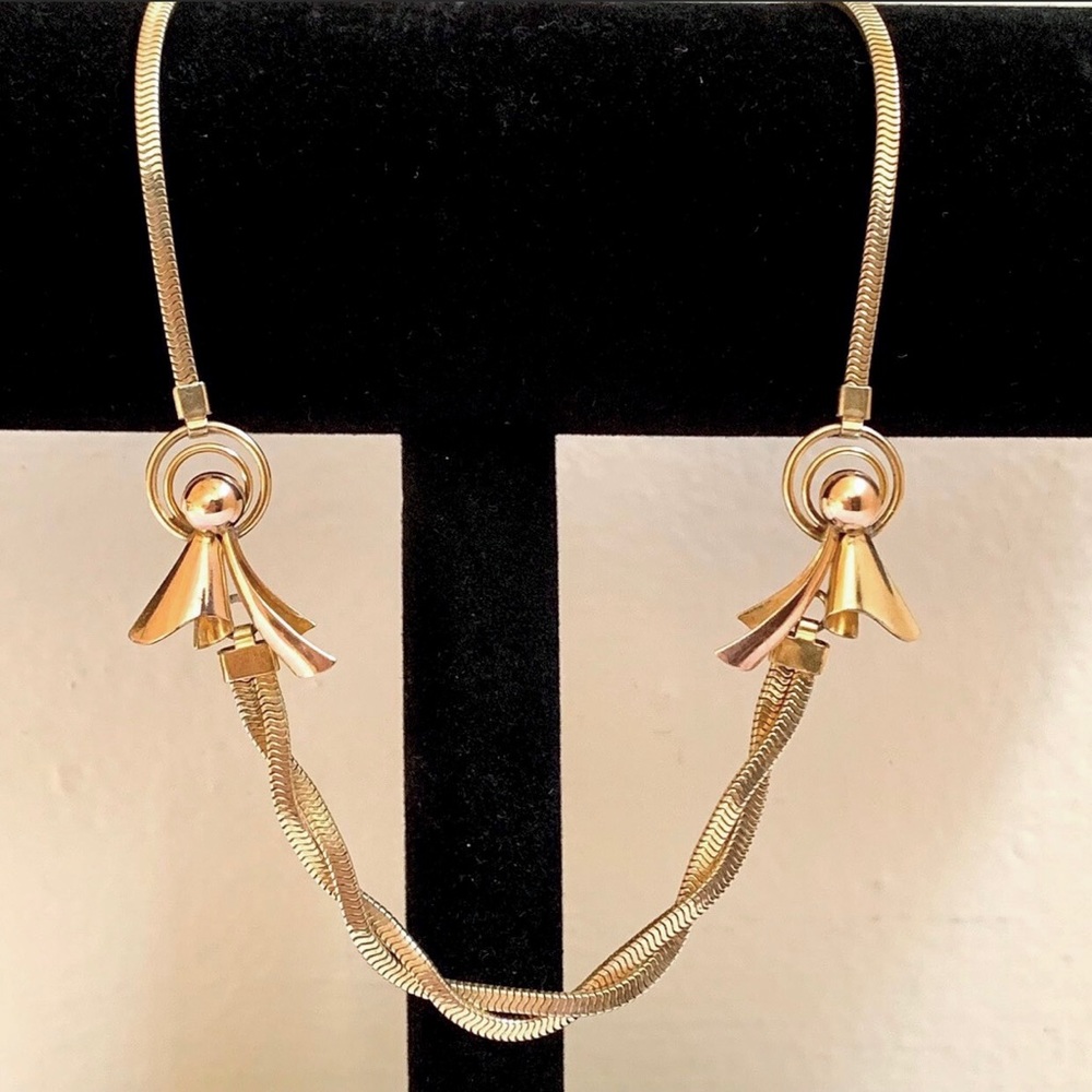 Art Deco Gold Filled Rose and Yellow Choker Necklace